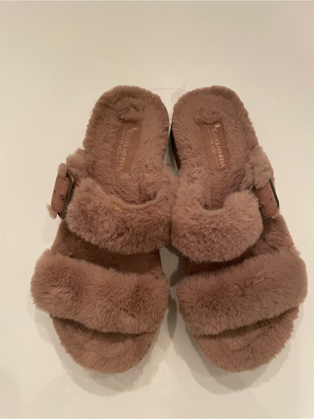 Koolaburra Plush Faux-Fur Slide Sandals in Taupe
